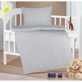 Lenjerie de pat din bumbac pentru copii Bellatex Agata Polka dots gri, 90 x 135 cm, 45 x 60 cm