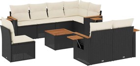 vidaXL Set mobilier de grădină cu perne, 9 piese, negru, poliratan