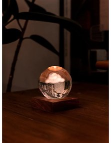 Veioză maro închis LED cu intensitate reglabilă din lemn de nuc cu abajur din sticlă (înălțime 12 cm) Amber – Gingko