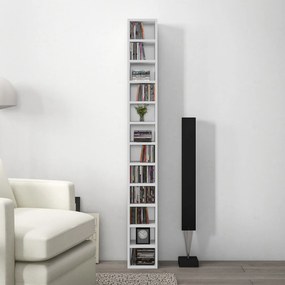 HOMCOM Raft Bibliotecă pentru CD-uri cu 12 rafturi, din MDF și panou aglomerat, 21x20x175 cm, Alb | Aosom Romania