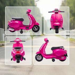 AIYAPLAY Motocicletă electrică copii Vespa 6V cu roți de sprijin, far, claxon pentru 2-6 ani 71 x 37 x 52 cm Roz | Aosom Romania