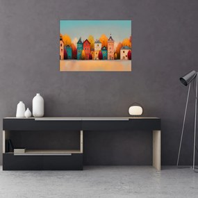 Tablou pe sticlă - Sat de toamnă (70x50 cm)