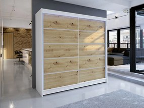 Dulap cu uși glisante Bastian IV (alb + stejar artizanal) (iluminare LED RGB colorată). 1060472