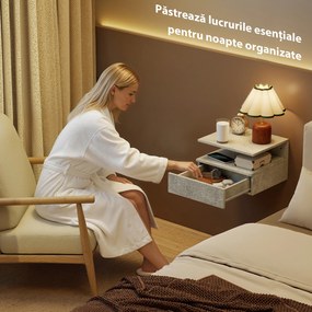 HOMCOM Set de 2 Noptiere Suspendate cu Sertar și Raft Deschis, 35x32x22.5 cm, Gri Ciment | Aosom Romania