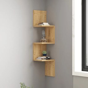 Etajera de colt de perete Insterra din melamina finisaj stejar, 25x25x105.5 cm