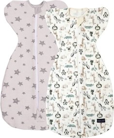 Set 2 sisteme de infasat cu fermoar dublu Kidizi Swaddel Confort Grey Stars Safari 0-4 luni