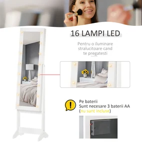 Dulap cu oglinda HOMCOM, pentru bijuterii, spatiu mare de stocare, MDF 36x30x136cm | Aosom RO