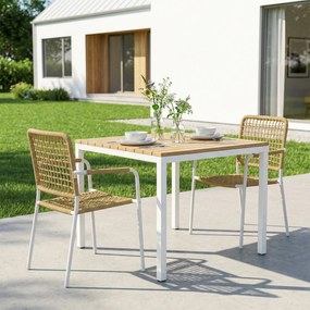 Outsunny Set de 2 scaune de grădină stivuibile din rășină împletită cu cotiere și spătar, 55x57x82cm, galben | Aosom Romania