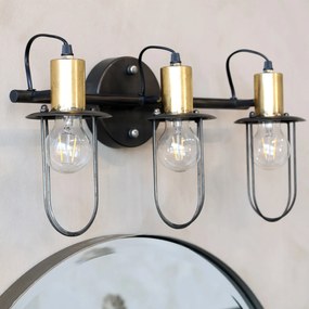 Aplică de perete din metal, cu 3 surse de lumină, finisaj negru antichizat, Factory