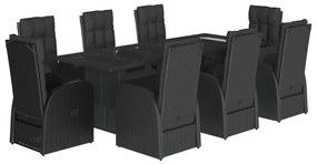 3277654 vidaXL Set mobilier de grădină cu perne, 9 piese, negru, poliratan