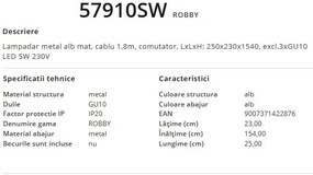 Lampadar / lampa de podea design modern Robby alb 57910SW GL