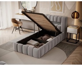 Pat gri tapițat cu spațiu de depozitare cu somieră 90x200 cm Lamica – ELTAP