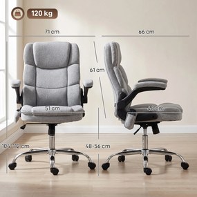 HOMCOM Scaun de Birou Masaj Vibrant cu 4 Puncte, Funcție de Balans și Încălzire, Scaun de Birou în Țesătură de In cu Brațe Pliabile, Înălțime Reglabilă, Gri | Aosom Romania