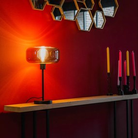Lampă de masă Art Deco neagră cu sticlă fumurie - Bizle