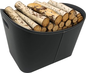 Coş pentru lemn din piele artificială, negru, HOLZO