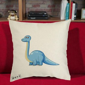 Perna Personalizata Brontosaur Albastru, 40x40 cm, Ecru, Husa Detasabila, Perna Inclusa, BEKZ®