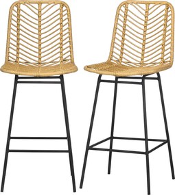 HOMCOM Lot de 2 taburete de bar design boem Înălțime 66 cm cu suport pentru picioare din metal și răchită PE, natural | Aosom Romania