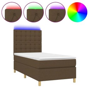 3135712 vidaXL Pat cu arcuri, saltea și LED, maro închis, 80x200 cm, textil