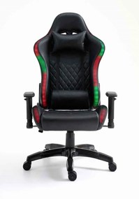 Scaun gaming cu sistem iluminare bandă LED RGB, masaj în perna lombară, funcție șezlong, 90-180 grade, SIG 5026 RGB, Negru,