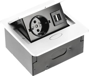 Priză încorporabilă în blat Avaro GTV, 1 priză Schuko, 2 x USB A, alb L:135 mm; l:135 mm, Aluminiu/Plastic, Alb