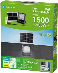 Aigostar-LED Proiector solar LED/150W/3,2V 3000mAh 3000K/4000K/6500K IP66 + telecomandă