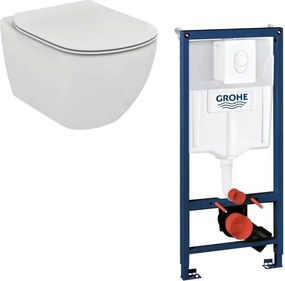 Set vas wc Ideal Standard Tesi AquaBlade cu capac soft close si rezervor Grohe cu clapeta alba Skate Air