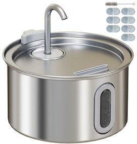 PawHut Fântână din Inox 2,5L pentru Pisici cu LED și 2 Moduri de Flux, Argintiu | Aosom Romania