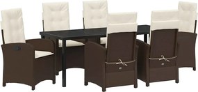 vidaXL Set de masă pentru grădină cu pernă 7 pcs Maro poliratan