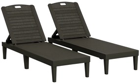 Outsunny Set de 2 Șezlonguri de Grădină cu Spătar Reglabil în 4 Poziții, 56x187x28 cm, Negru | Aosom Romania