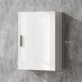 HOMCOM Dulap de Perete pentru Baie cu Rafturi Reglabile din Sticlă Securizată, 40x15x55 cm, Alb lucios | Aosom Romania
