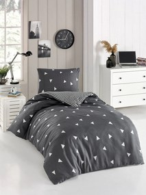 Set lenjerie pat UCGEN, bumbac/poliester, gri/alb, 140x200 cm, cu cear