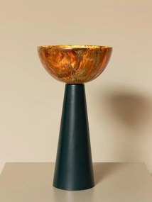 Lampă de masă din rășină maro cu structură din metal kaki, abajur în formă de cupă, finisaj lucios, 35×23 cm, „Toralia"