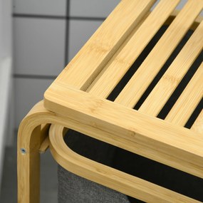 HOMCOM Coș de rufe cos de depozitare coș de rufe murdare din bambus 3 coșuri - 49l x 33P x 70H cm gri | Aosom Romania