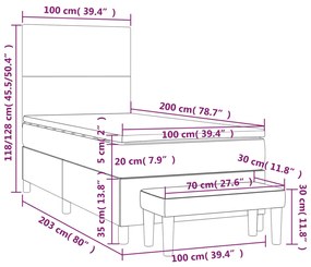 Pat box spring cu saltea, gri deschis, 100x200 cm, catifea Gri deschis, 100 x 200 cm, Design simplu
