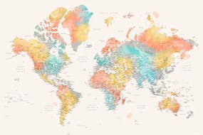 Harta Detailed colorful watercolor world map, Fifi, Blursbyai