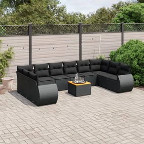 3257504 vidaXL Set canapele de grădină cu perne, 11 piese, negru, poliratan