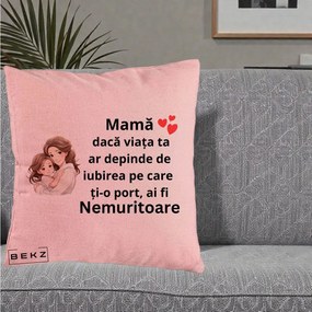 Cadou pentru Mama - Perna Personalizata Mama Nemuritoare cu Balon Inima, 40x40 cm, Roz, Husa Detasabila, Perna Inclusa, BEKZ®