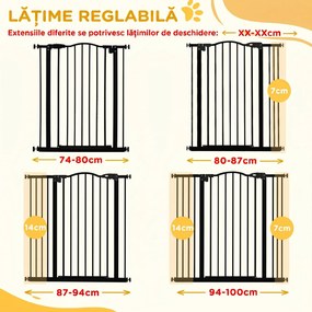 PawHut Poartă Extensibilă pentru Câini fără Șuruburi, Poartă de Siguranță Reglabilă, 94-100x94 cm, Negru | Aosom Romania