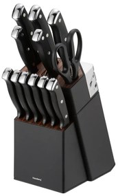 Set cuțite Klausberg KB 7985, 13 piese, Oțel inoxidabil, Mâner + ascuțitor, Negru
