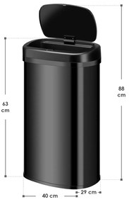 Coș de gunoi pătrat cu senzor - 60 L - negru