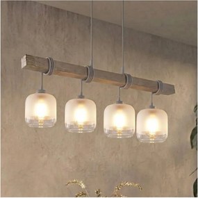 Brilagi - Candelabru suspendat pe cablu WOOD GLASS 4xE27/60W/230V pin/gri/alb