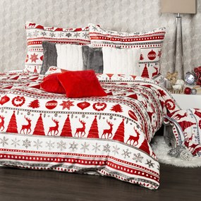 Lenjerie pat micro-flanelă Crăciun 4Home Christmas Time, roșu, 160 x 200 cm, 70 x 80 cm