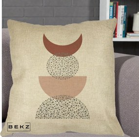 Perna Decorativa Boho Luna Plina si Forme Punctate, 40x40 cm, Crem, Husa Detasabila, Perna Inclusa, BEKZ®