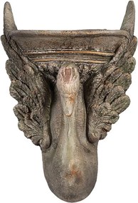 Jardinieră decorativă cu motiv lebădă, din ceramica, maro, stil baroc, 30x15x43 cm