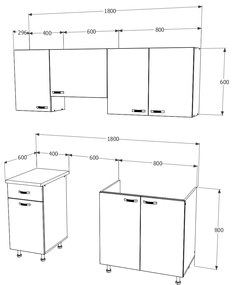 Bucatarie haaus Sofia, Lemn Natural/Alb, L 180 cm