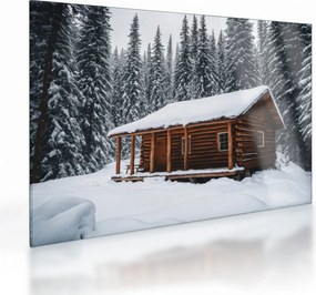 Tablou pe sticlă - Cabană acoperită de zăpadă (70x50 cm)