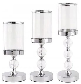 Set de 3 sfeșnice din crom lucios