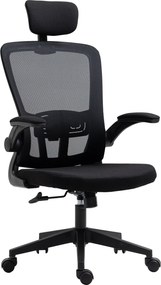 Vinsetto Scaun de Birou din Plasă Scaun de Birou Rotativ cu Înălțime Reglabilă Brațe Rabatabile Suport de Cap Reglabil 65x64x114-122 cm Negru | Aosom Romania