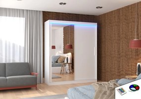 Dulap cu usi glisante si oglinda + iluminare LED, Tom 180 + LED, 180 cmx200 cmx58 cm, ADRK Furniture (Culoare: Negru)