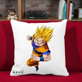 Perna Personalizata Dragon Ball Goku Super Saiyan 2 Lupta, 40x40 cm, Alba Mata, Husa Detasabila, Perna Inclusa, BEKZ®